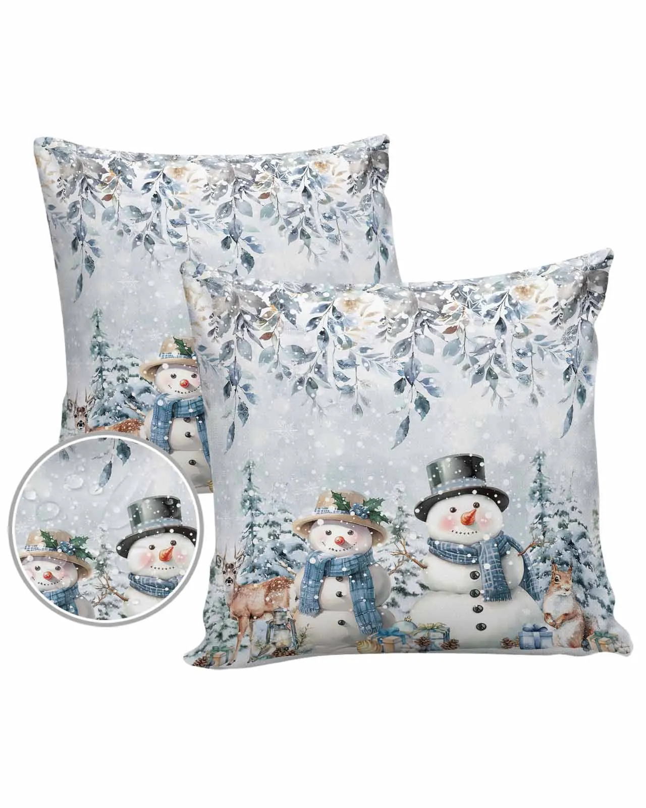 2/4PCS Christmas Leaves Flower Snowman Elk Squirrel Decorative Sofa Throw Pillow Cover Case Garden Patio Cushion Covers