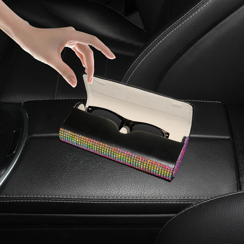 Car Diamond Sunglasses Case Eye Glasses Case Car Center Console Armrest Storage Box Auto Glasses Frame Eye Seat Clip Bracket