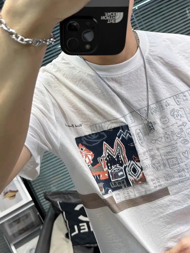 Nueva camiseta de manga corta de algodón y lino para hombre, Top fino informal transpirable de seda helada con cuello redondo