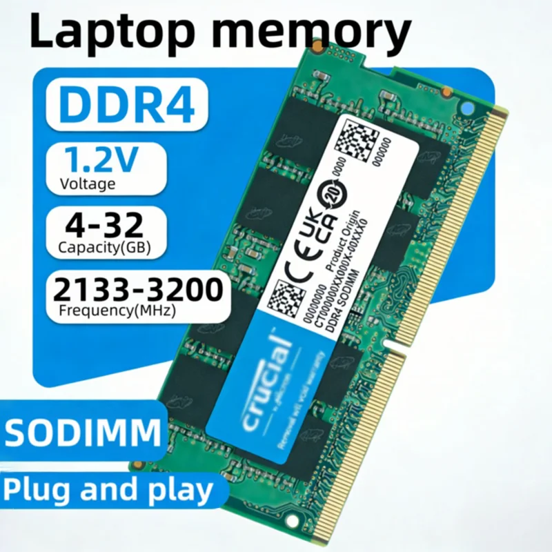 Crucial DDR4 Notebook memory 4GB 8GB 16GB 32GB 2133MHz 2400MHz 2666MHz 3200MHz SODIMM 1.2V Laptop RAM PC4-21300S PC4-25600S 260Pin Compatible with HP Dell notebook intel and AMD