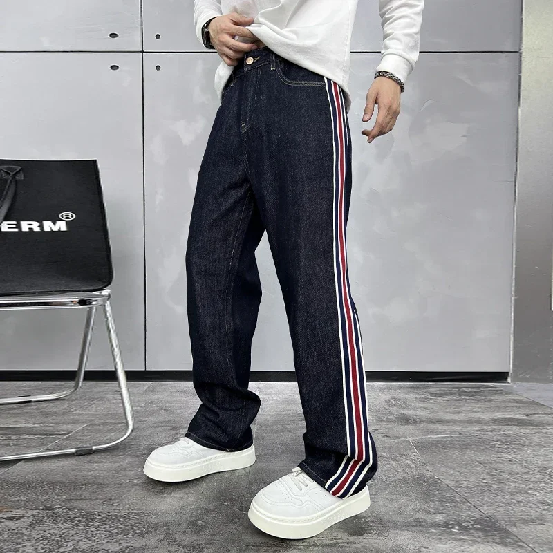 

Splice Stripe Jeans Men Streetwear Fashion Hip Hop Loose Casual Vintage Straight Jeans Pants Man Y2k Jeans Trousers
