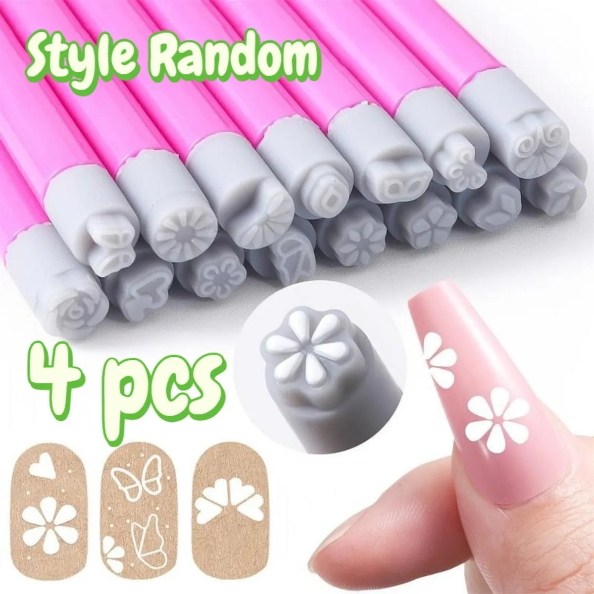 

4pcs Nail Art Stamp Pen Set, Flower Butterfly Pattern Nail Transfer Print Tool, Non-alcoholic Nail Stamping Kit, Style Random