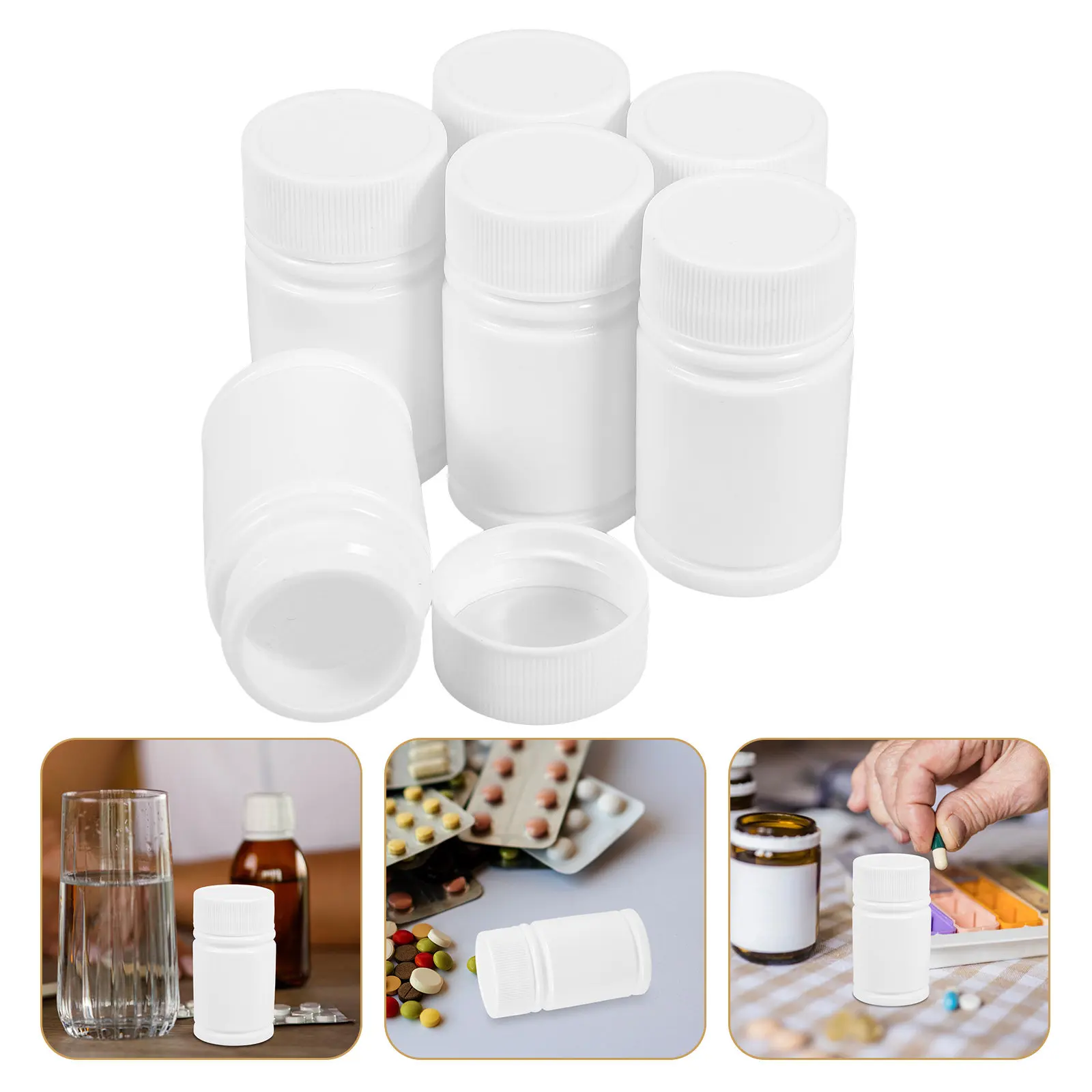 20Pcs White Plastic Sample Bottles 20Ml Screw Cap Sealed Medicine Organizer Box Reagent Bottle Portable Container Pill Tablet