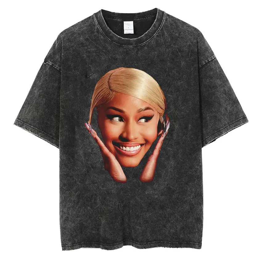 Nicki Minaj Vintage Washed T Shirt Gag City Pink Friday 2 World Tour 2024 Hip Hop Aesthetic T-shirt Men Women Oversized Clothing