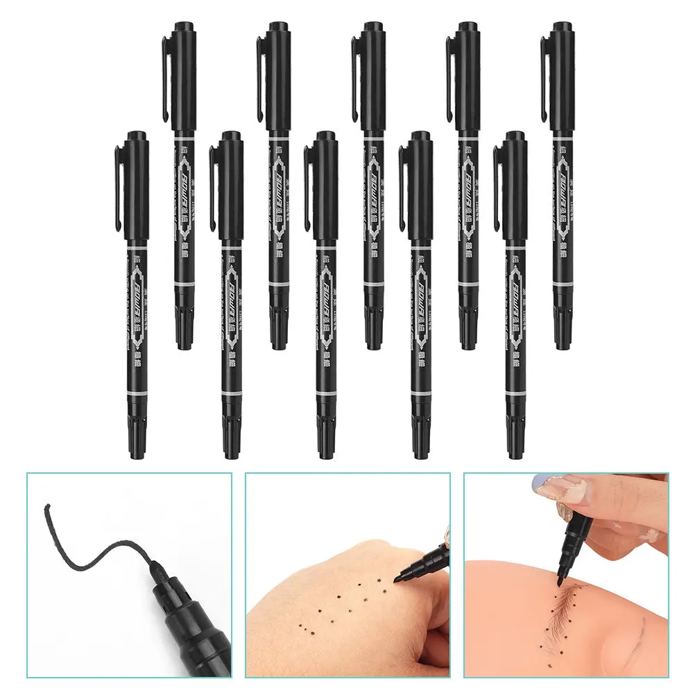 

10Pcs Tattoo Marker Pen Waterproof Skin Marking Pens Oil-Based Eyebrow Cosmetics Tools for Surgery Microblading Mapping