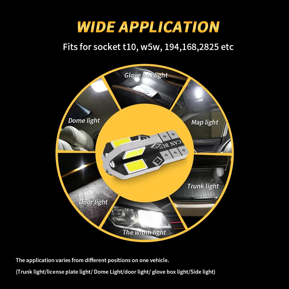 車内サイドライト,超高輝度,Canbus LED電球,10x,w5w,t10,エラーなし,5w5,12v,5w,600lm,194, 3030,smd,白琥珀色、赤