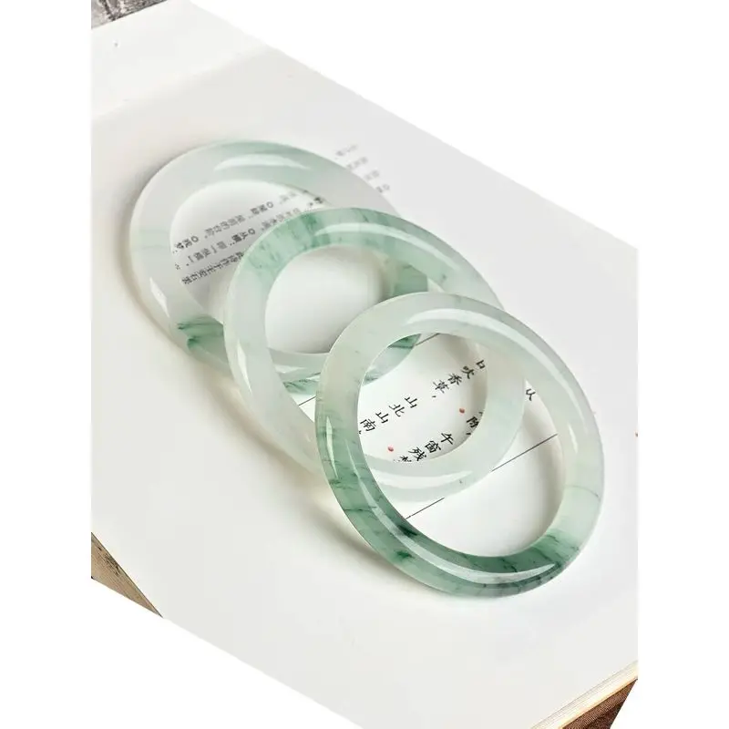 Natural Xinjiang Tianshan , Ice , Golden Silk Jade Round Bracelet, Versatile Flat Jadeite for Gifting