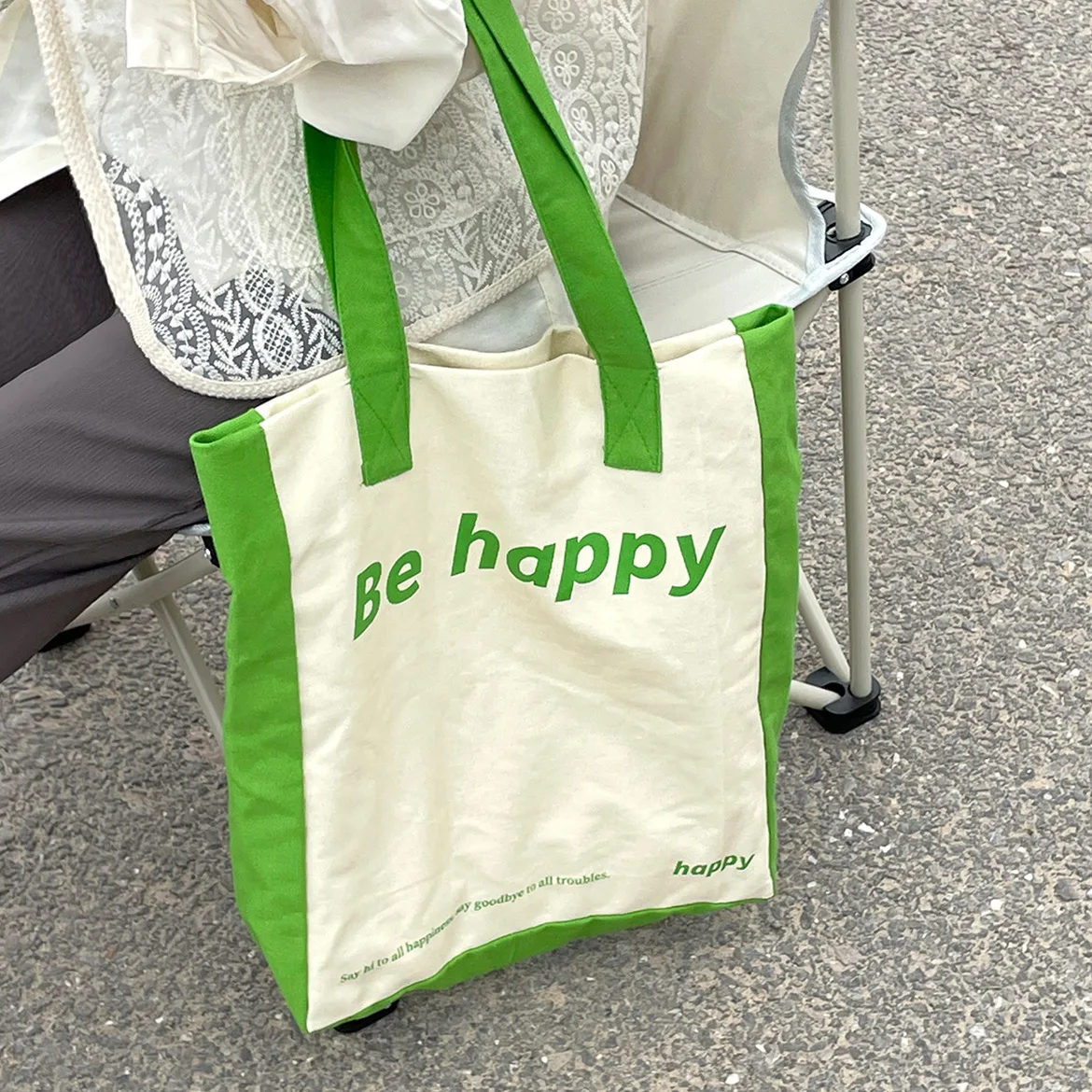 Borsa per ragazze estate nuova borsa a tracolla ad alta capacità in tela "be Happy" borsa per la spesa Bookbag All-match