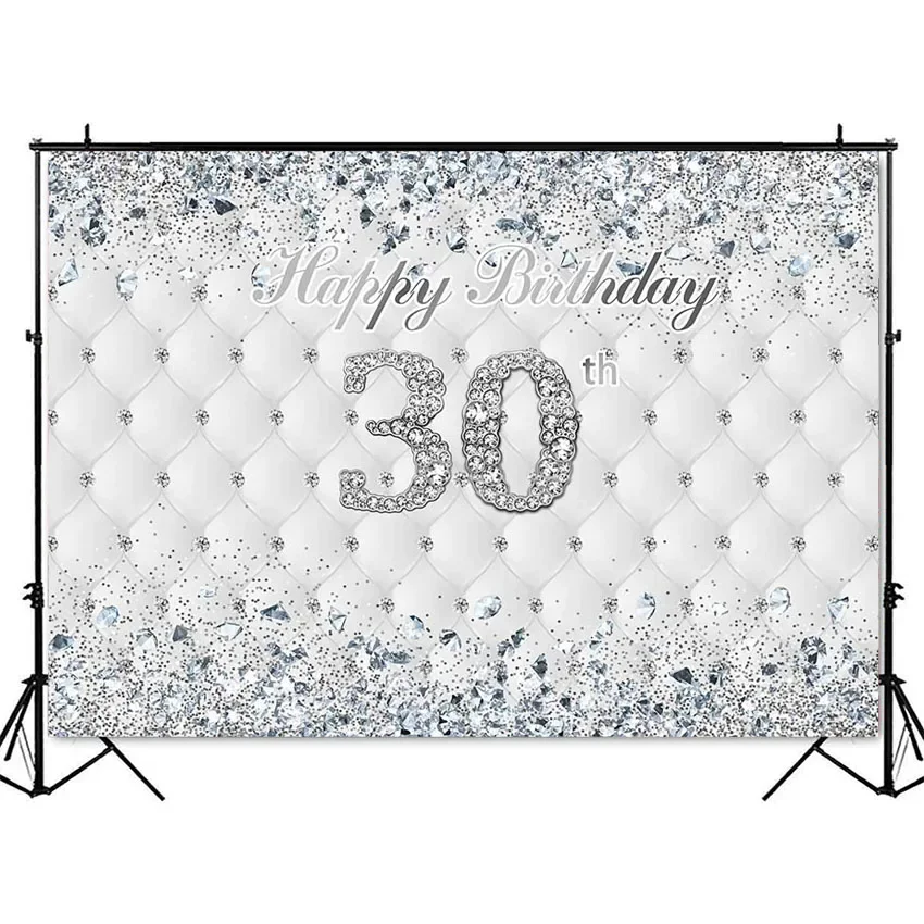 생일 파티 맞춤형 배경 실버 반짝이 다이아몬드, 생일 파티 장식, 성인 테마, 생일 맞춤, 30 번째