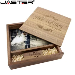 Álbum de fotos de arce y nogal de JASTER, Usb de madera + caja, Memory Stick, Pendrive de 128GB, 64GB, disco U, fotografía, regalo de boda, logotipo personalizado gratis