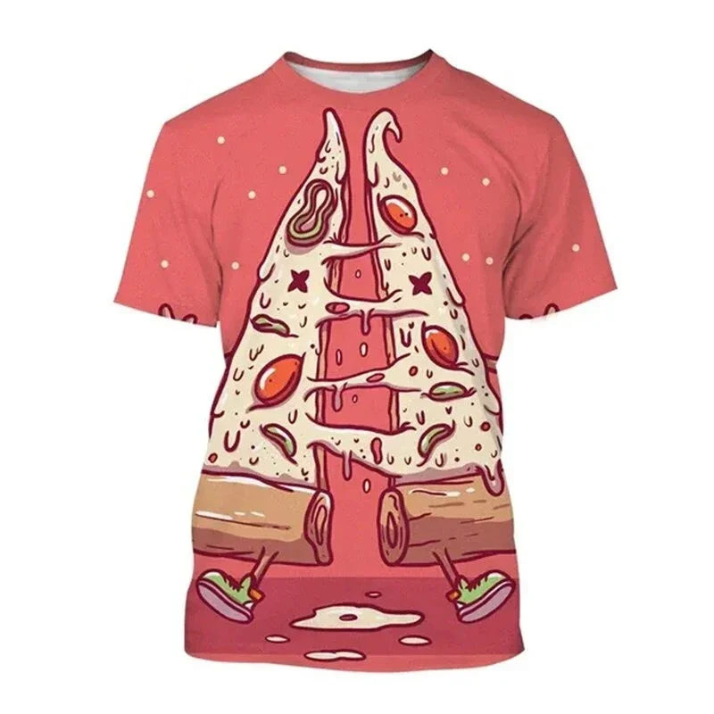 Summer Funny Cartoon Pizza 3D Printed T-shirt Street Wear Men\'s and Women\'s Fashion Casual Harajuku Y2K Kids Fun Tops