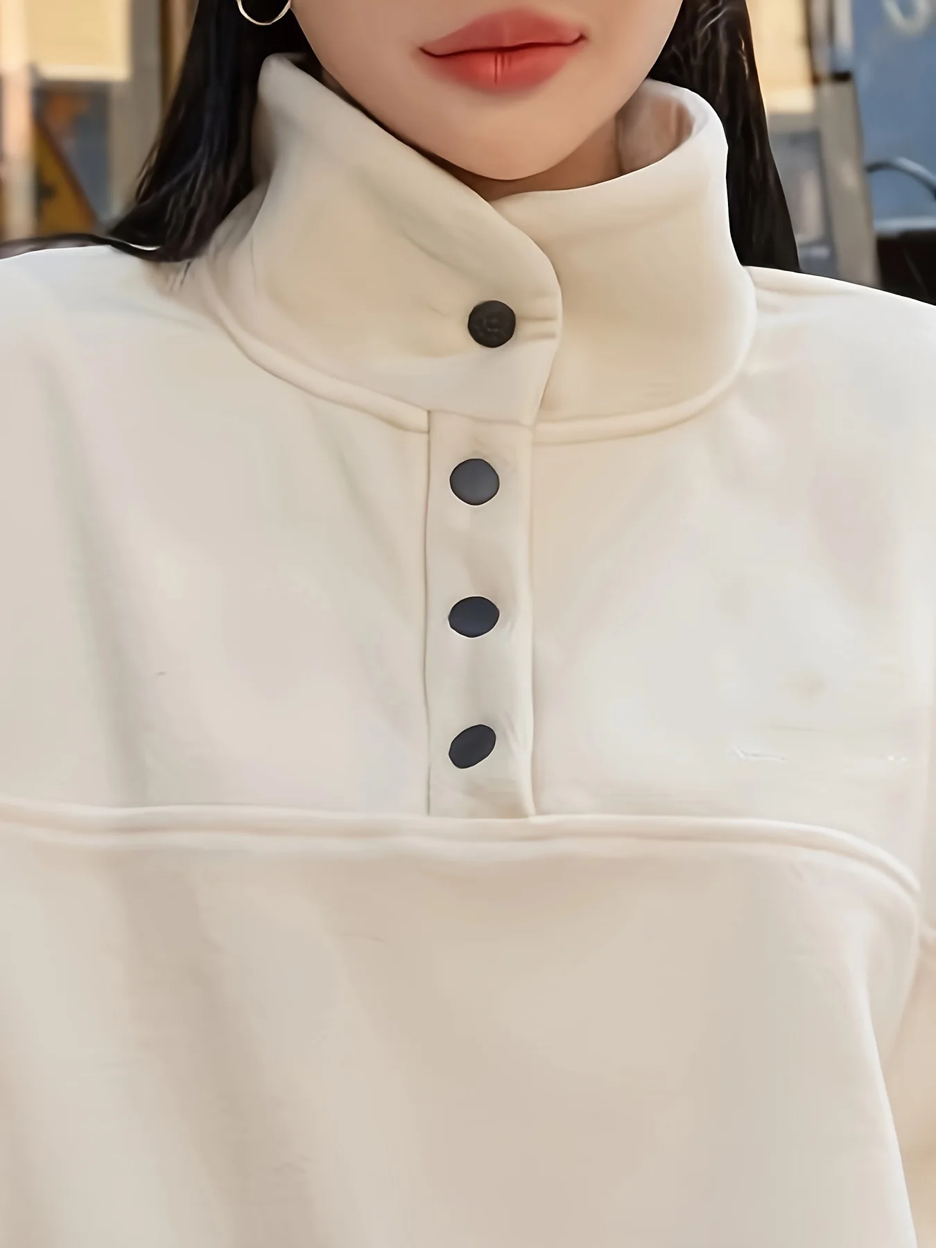 Herbst und Winter neuer Hoodie einfarbig Modetrend Pullover Stehkragen Knopf lockerer lässiger Hoodie