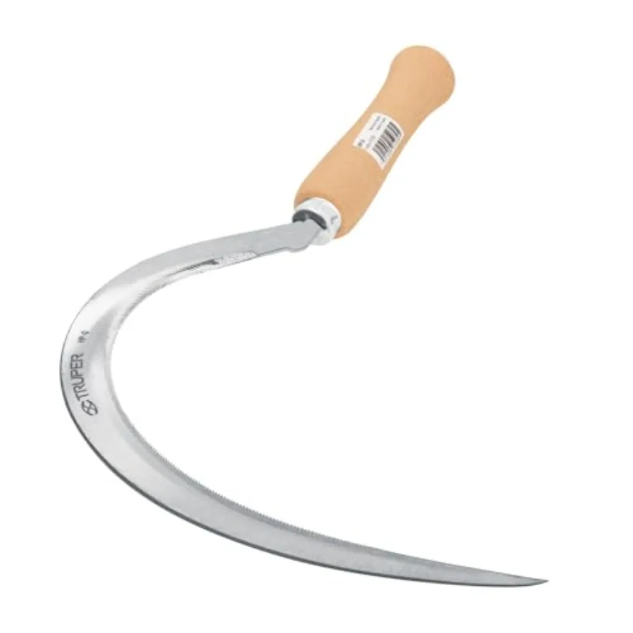 

Serrated Grass Sickle 16", High-Carbon Steel Blade, Lightweight Wooden Handle, Hand Scythe for Manual Harvesting and Weed Clear