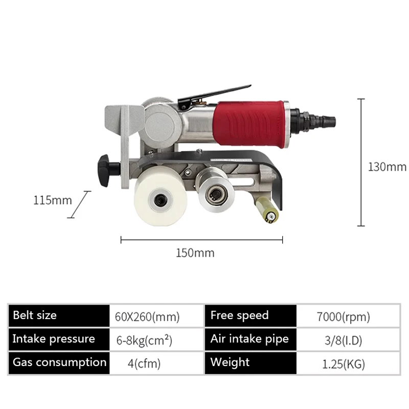 Pneumatische Bandschuurmachine Polijstmachine Draagbare Draadtrekmachine Voor Metaalroestverwijdering Met 10 Stuks 60X260Mm Schuurriemen