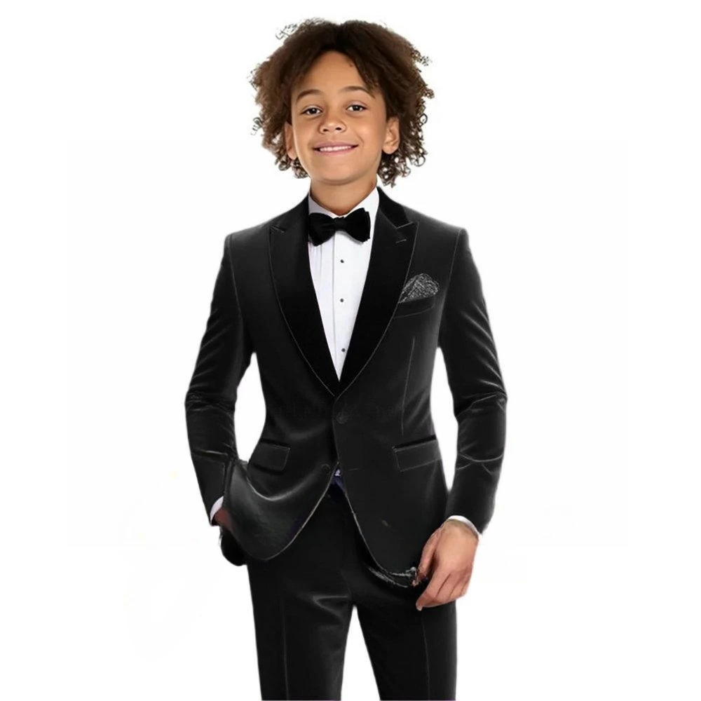 Wielokolorowy welurowy garnitur chłopięcy 2-częściowy: marynarka i spodnie, jesienny, dopasowany smoking dla dzieci do fotografii, elegancki garnitur na przyjęcia, rozmiary 2-20 lat