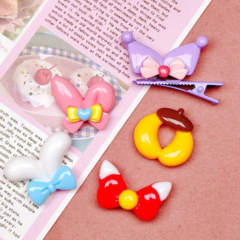 10 Pcs New Cute Bright Surface Cartoon Animal, Ear Series Resin Diy Fashion Jewellery Hairpin Decorate Accessories Craft