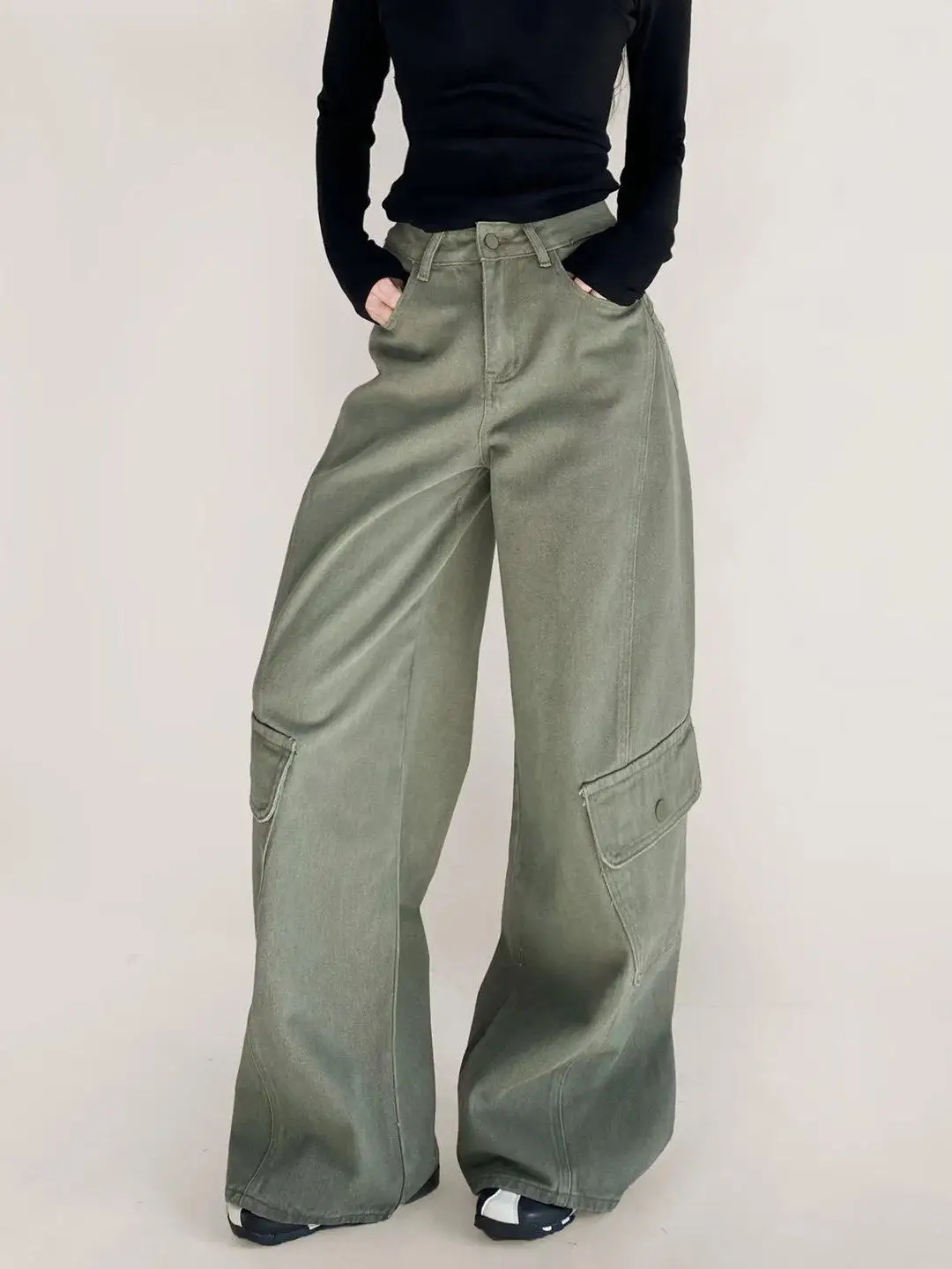 

Spring New Arrival Women's Loose Fit Slimming Zipper Low Waist Wide Leg Workwear Denim Trousers Spring Faion Ladies Jeans