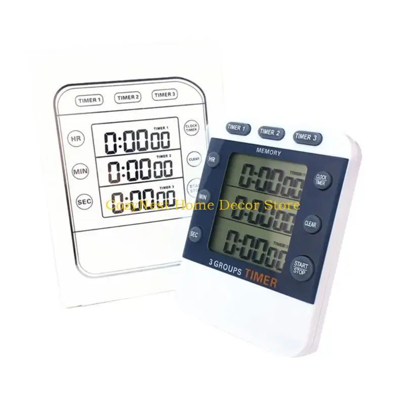 92MF Pocket Timer Digital Kitchen Cooking Timer 3 Channel Simultaneous Timing Count Up/Down Timer with Magnet and Back Clip