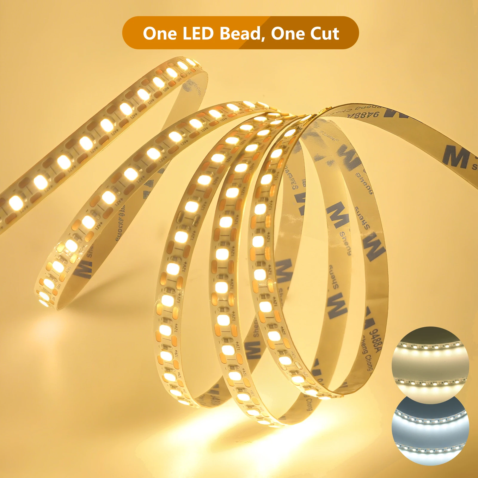 Tira de luces LED PCB de 5mm 8mm 12V 24V 2835 120LEDs/m 180LEDs/m cinta Flexible 1 corte LED RA90 luces de tira LED blancas naturales cálidas 5m 10m