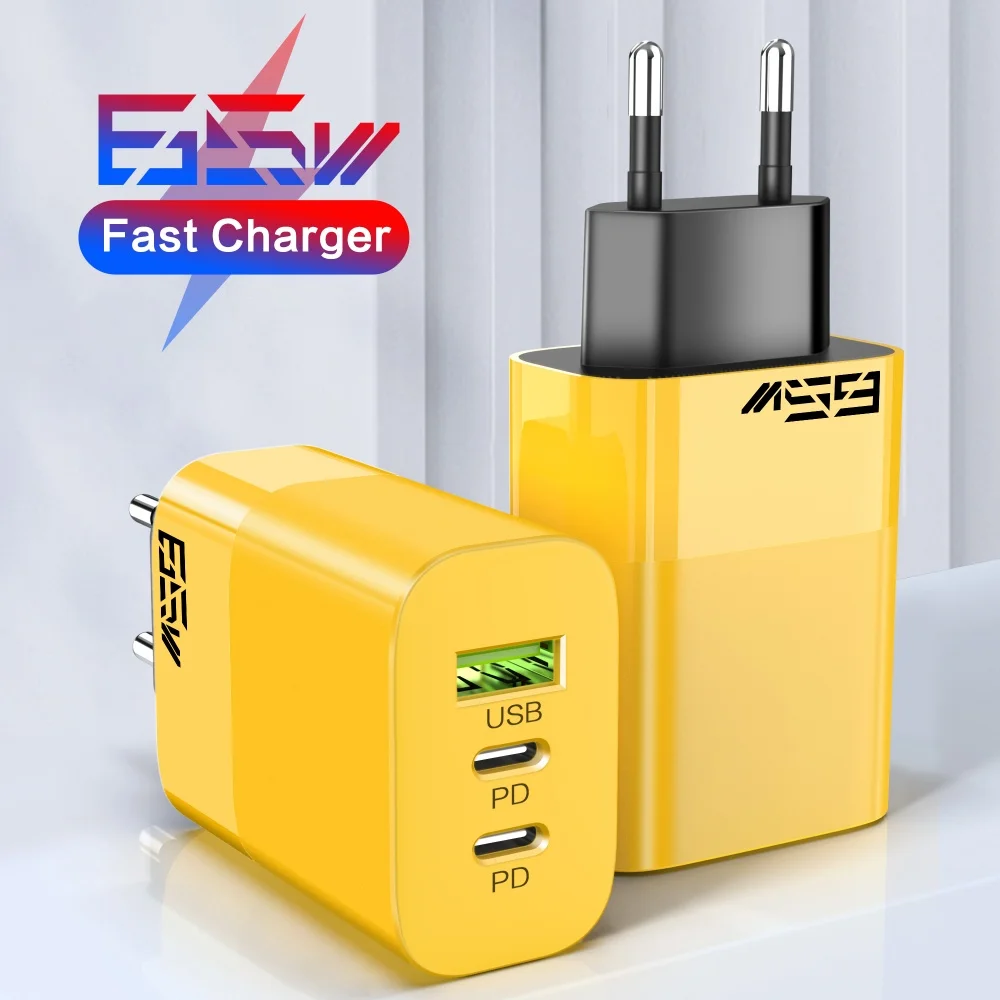 65W USB Fast Charger 3-Port High Quality Charging Block Type C Charger For iPhone Xiaomi Huawei Samsung Power Adapter EU/US Plug