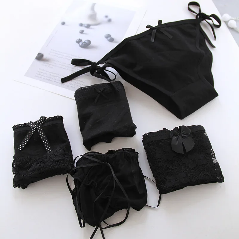 Black Bow Lace Underpant Panties Women Cotton Underwear Seamless Briefs Girls  Panties Lingeries Women\'s Underwear Panties
