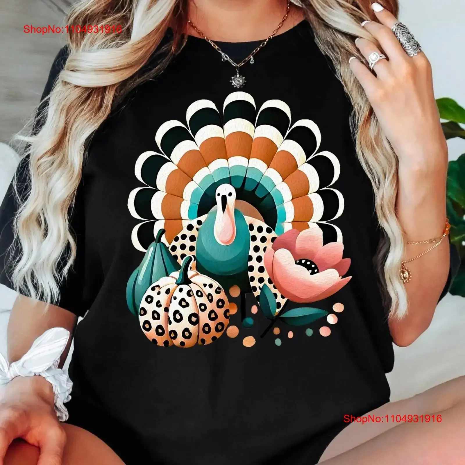 

Boho Turkey T Shirt Thanksgiving Family Matching Cute Funny Women's vintage Washed graphic Slightly streetwear Unisex