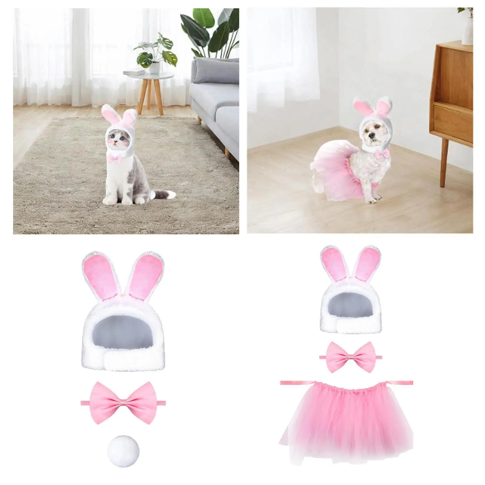 3x Pet Bunny Costume Set Outfits Accessory Lovely Bunny Ears Ornament Cosplay Fancy Dress up for Photo Props Daily Halloween