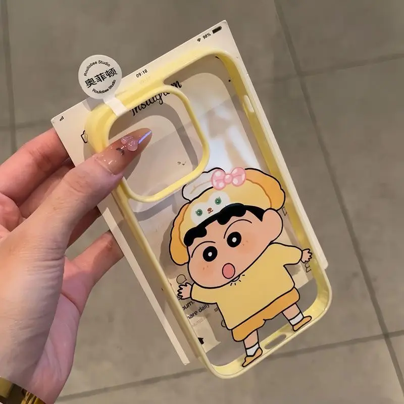 Kawaii تلوين شين تشان الكرتون جراب هاتف آيفون 16 15 14 13 12 11 برو ماكس زائد XS XR X 7 8 أنيمي الاكريليك غطاء مقاوم للصدمات