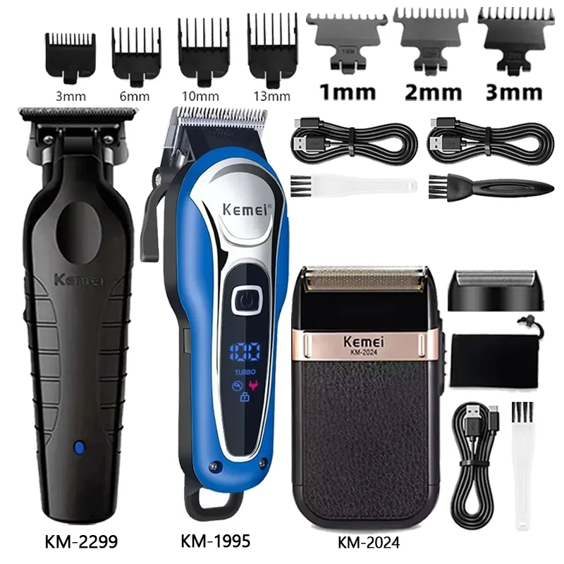 Kemei Hair Clipper Km-2299 Km-1995 Km-2024 Barber Blading Hair Cutting Machine Clipper Grooming Cordless Rechargeable Shaver