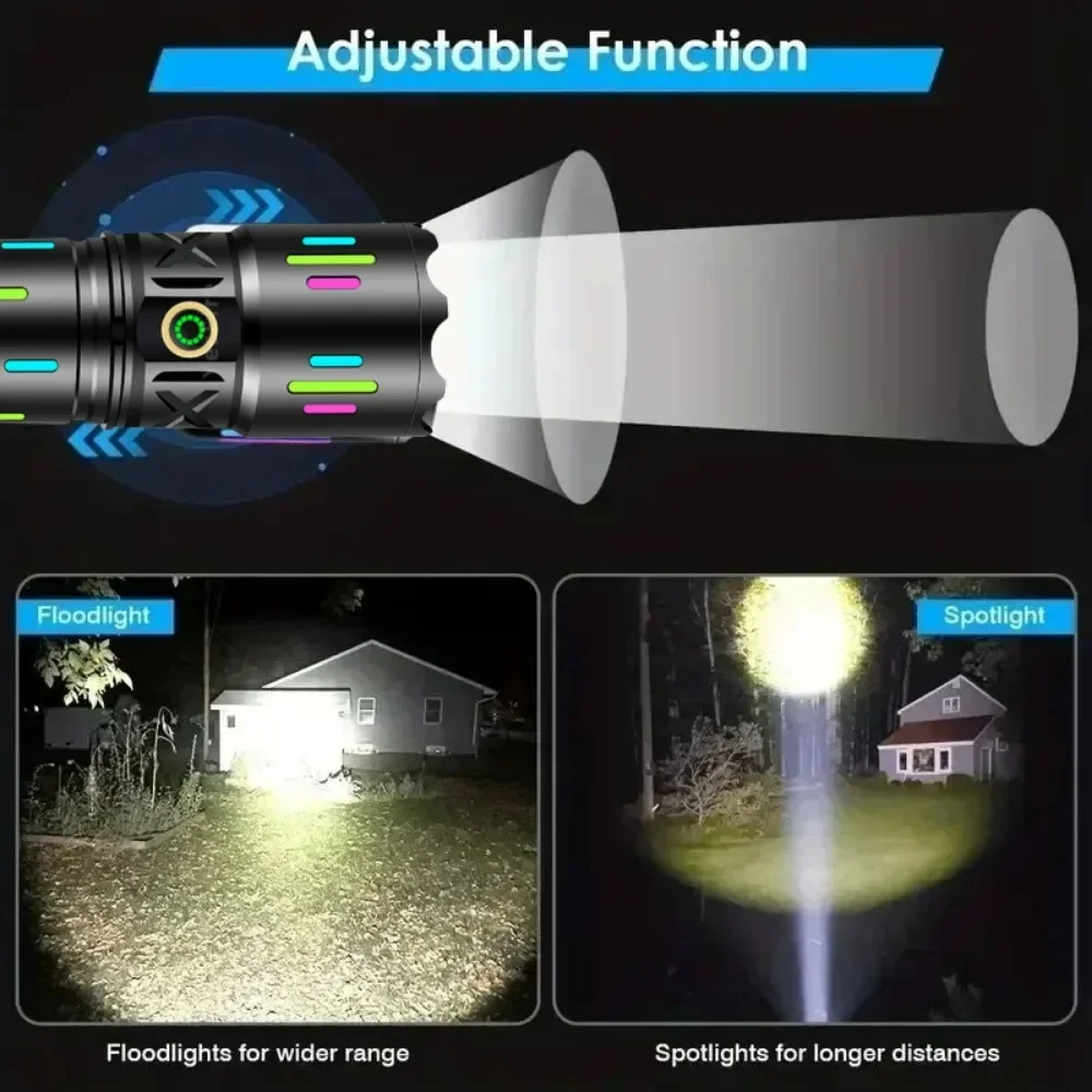 Powerful Led Flashlight Type C Rechargeable Waterproof 3 Modes Flashlight High Power Zoom Torch Long Range 3000m Tactical Torch