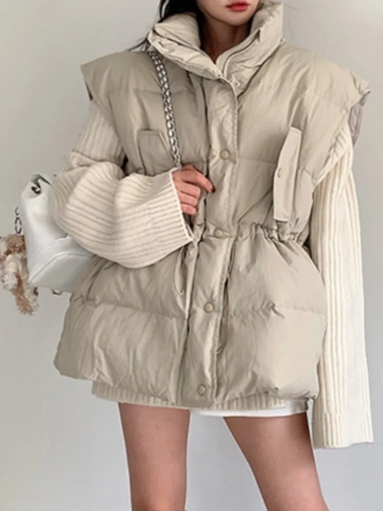 

Простой универсальный утягивающий хлопковый жилет Ele Dstring, женский джет, новинка зимы 2025 года, многослойное пальто с хлебом, топ