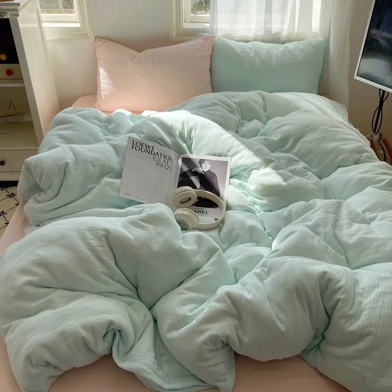 100%Washed Microfiber Lightweigh Ultra Soft Slightly Wrinkle Linen Feel Breathable Twin Queen Duvet Cover Bed Sheet Pillowcases