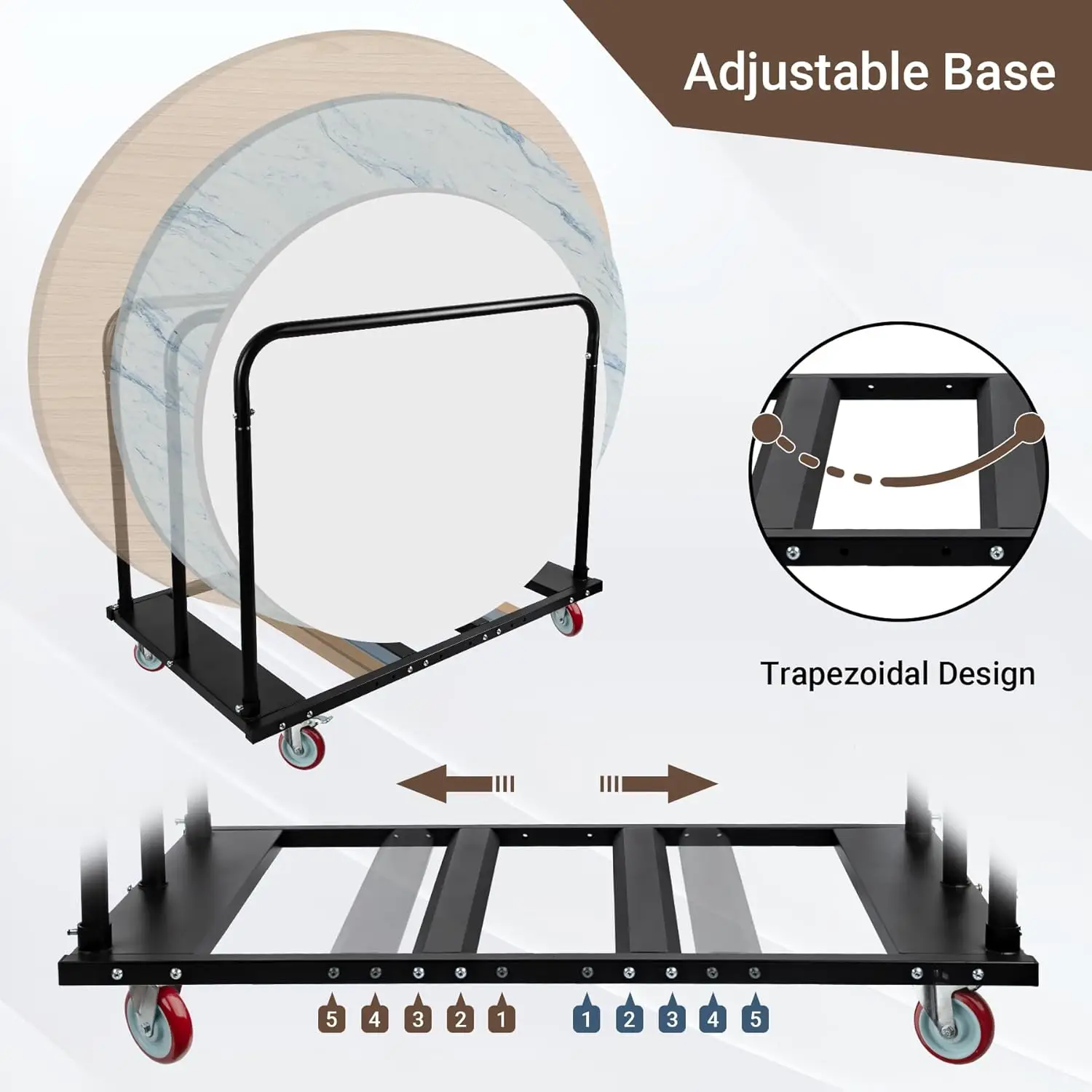 Folding Table Cart, Drywall Cart w/ 5" PU Swivel Wheels, Heavy Duty Table Dolly w/ 1800 LBS & 10 Table Capacity for Party Events