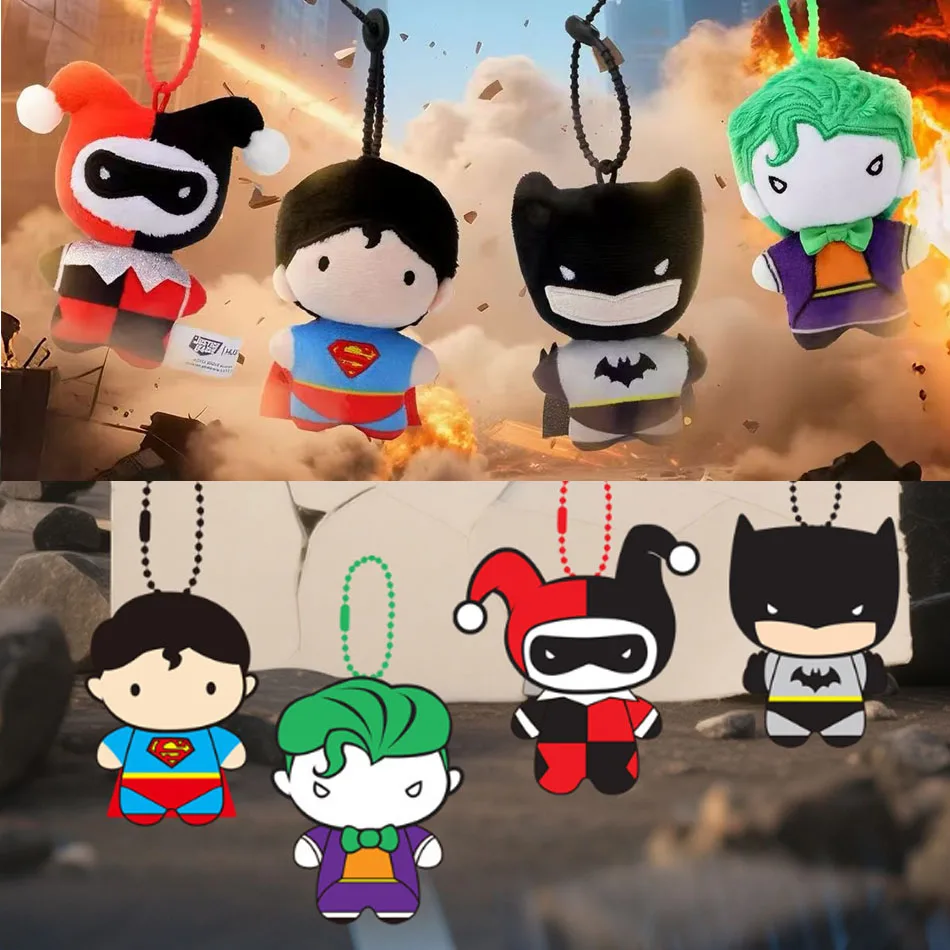 *9cm Soft Plush Keychain DC Justice League Batman Superman Harley Quinn Joker Cute Cartoon Movie Dolls Creative Christmas Gifts
