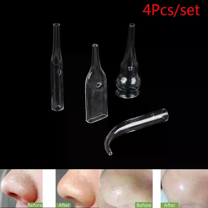4Pcs/Set Blackhead Removal Glass Pipes Face Pore Cleanser Vacuum Extractor Tube