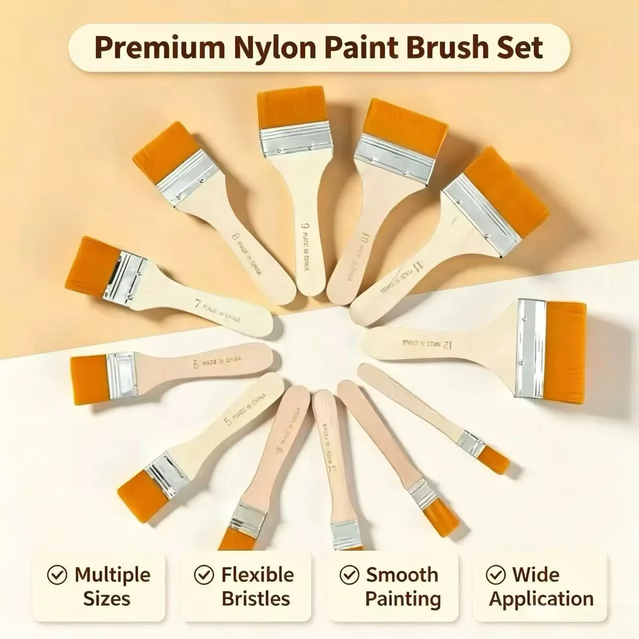 Nylon Paint Flat Brush, Wooden Handle Oil Painting Bristle Brush, Art Stencil Brush for Acrylic Watercolor Canvas Painting