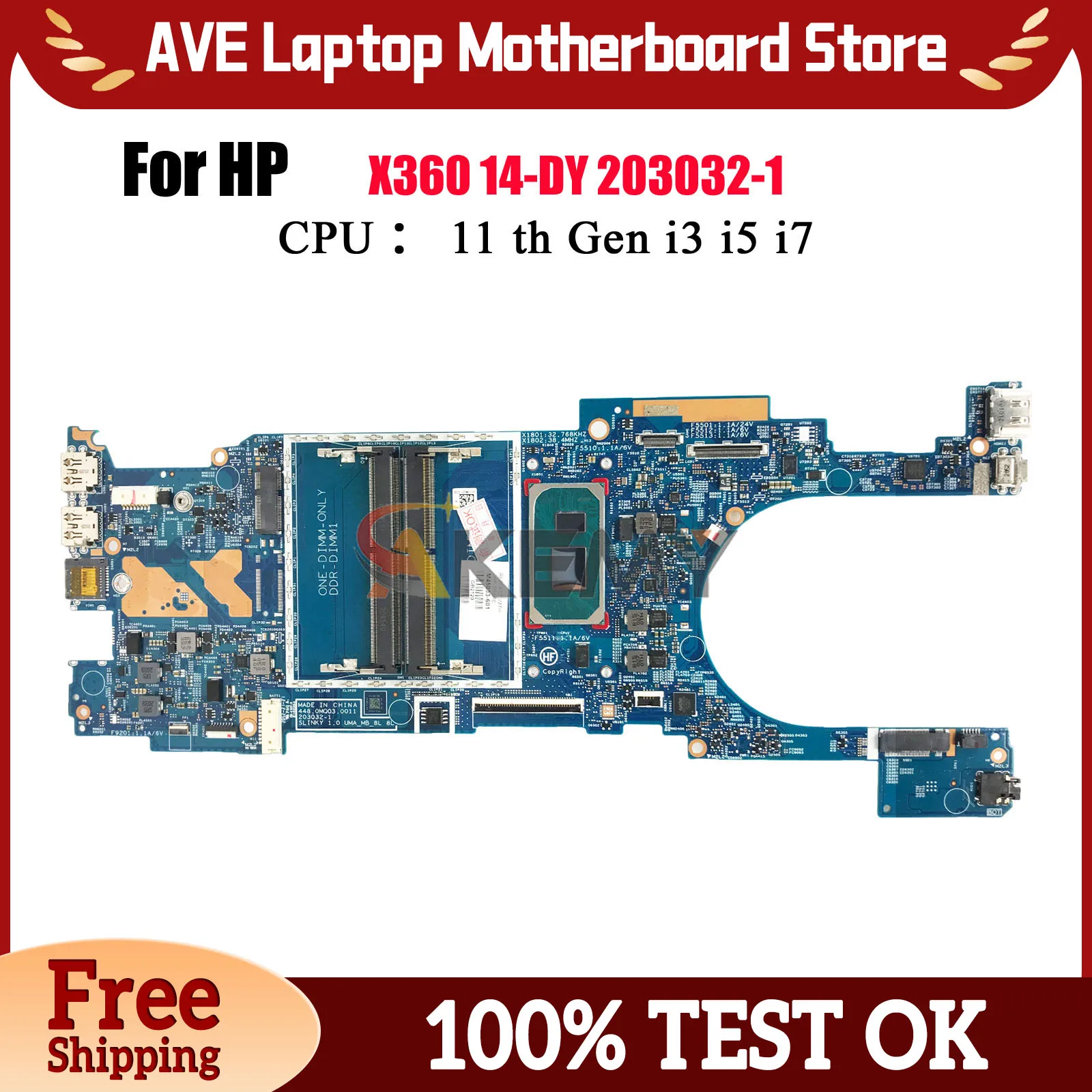 

For HP Pavilion 14-DY 14T-DY 203032-1 Laptop Motherboard With i3 i5 i7 11th CPU DDR4 M45749-601 M45032-601 100% Fully Tested