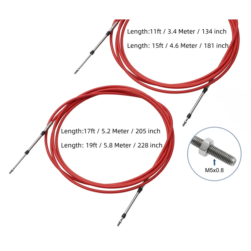 

1pcs 134 181 205 228 Inch Marine Throttle Shift Remote Control Box Cable for Outboard Engine Boat Motor Steering System Red