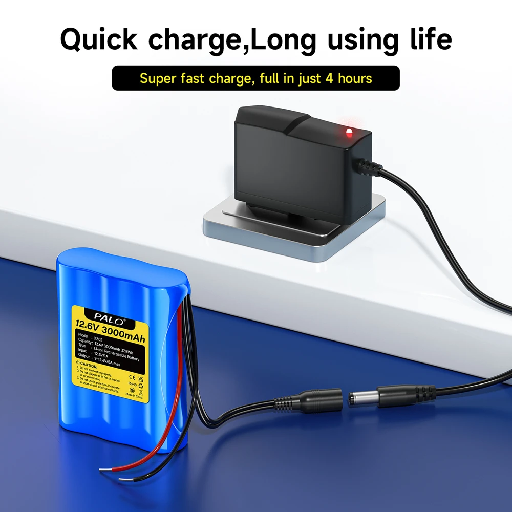 PALO 12.6V 3Ah Rechargeable Lithium Ion Battery Pack 3000mAh Portable Battery for 12.6V Devices, RC Car, Boat, Robot, DlY+Charge