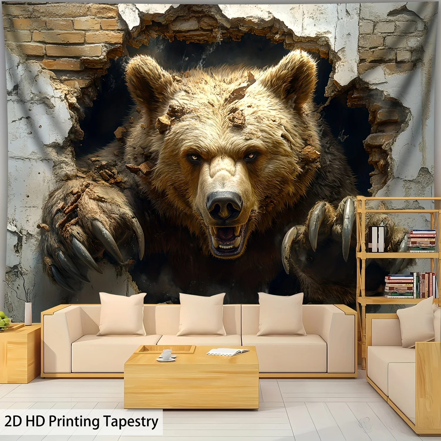 

Гобелен Active Bear, большой настенный рисунок дикой природы с принтом HD для гостиной, спальни и офиса | Реалистичный декор медведя с текстурой меха