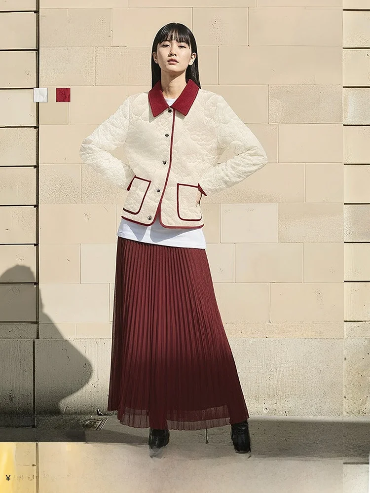 

Женская хлопковая куртка H&M, коллекция Весна 2026, с цветными блоками, воротником из красного вельвета, в стиле пэчворк, стандартная длина, нейлоновое волокно