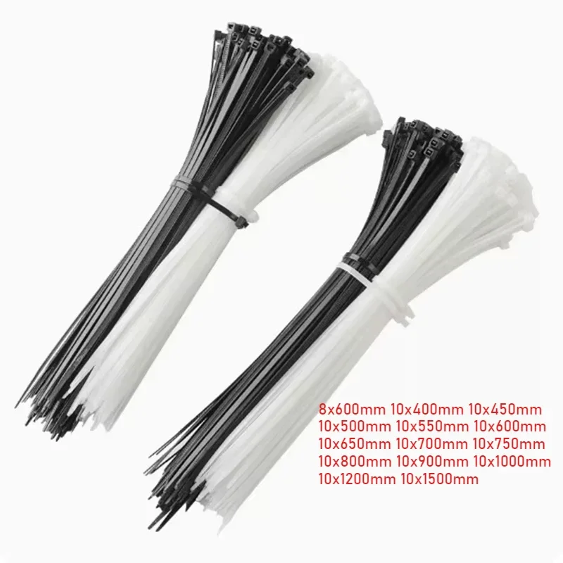 3pcs Black White Cable Ties Self-locking Plastic Nylon Wire Cable Zip Tie Clamps Assorted Size Fastening Ring