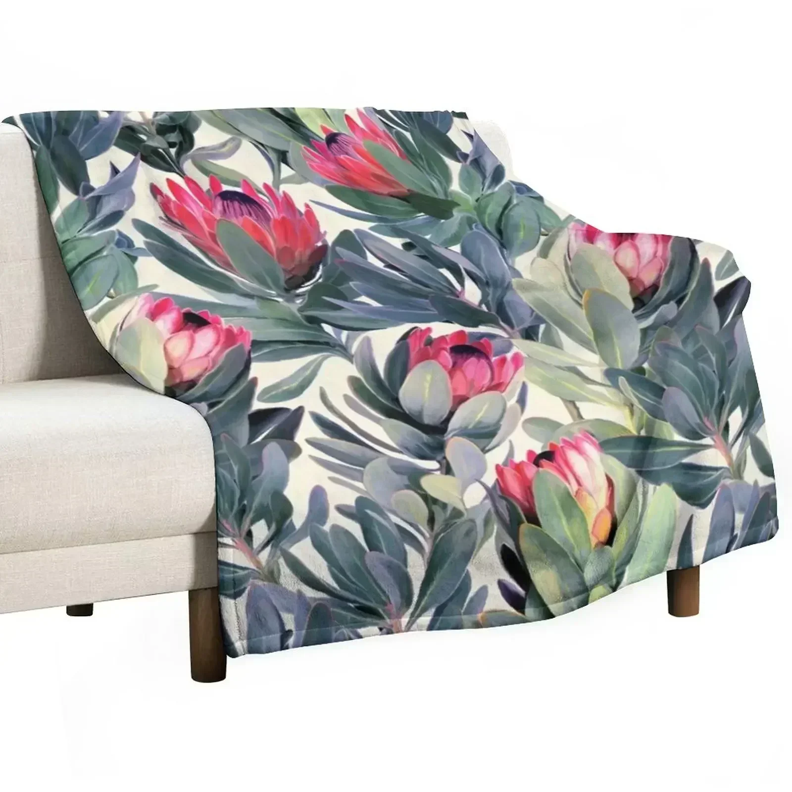 Painted Protea Pattern Throw Blanket Travel Size Cozy Blanket for Plane Train