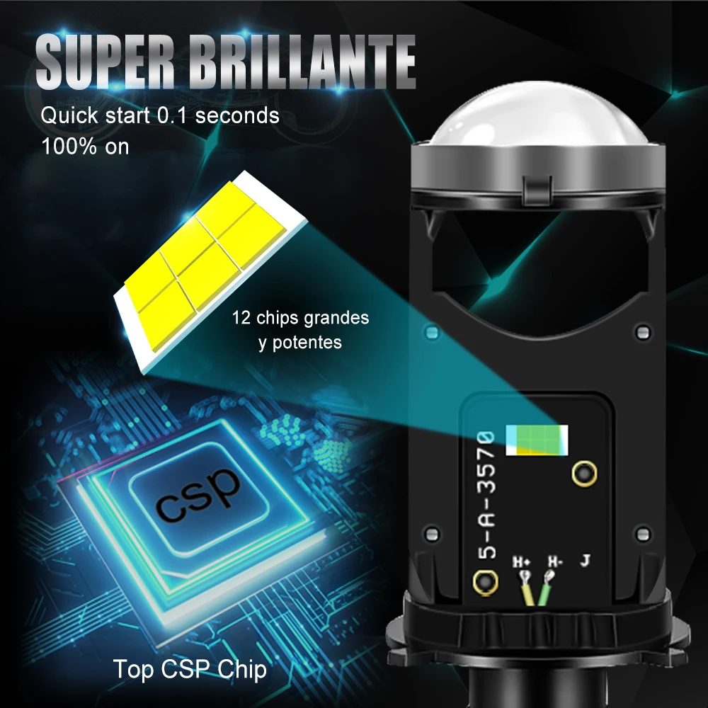 H4 LED Motorcycle Headlight Bulbs CSP Lens White 9003/HB2 Moto Hi Lo Lamp Scooter Accessories Fog Lights 12V 12000Lm MD004