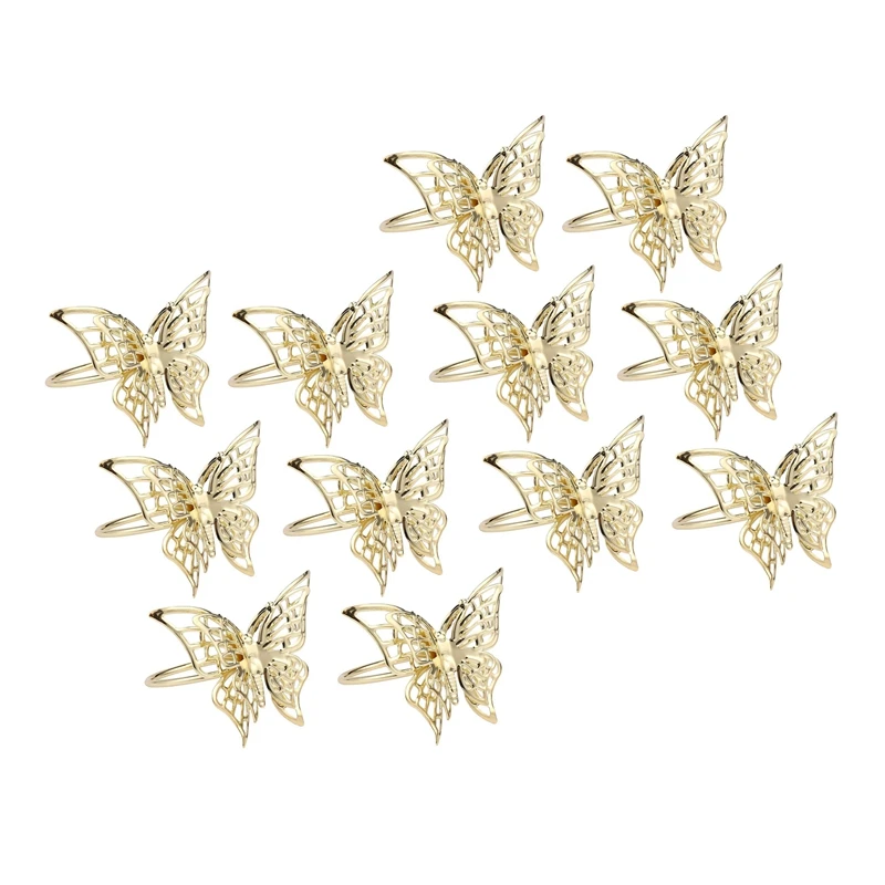 

12Pcs Creative Golden Butterfly Napkin Ring Napkin Buckle Napkin Ring Plating Towel Buckle Hotel Table Decoration