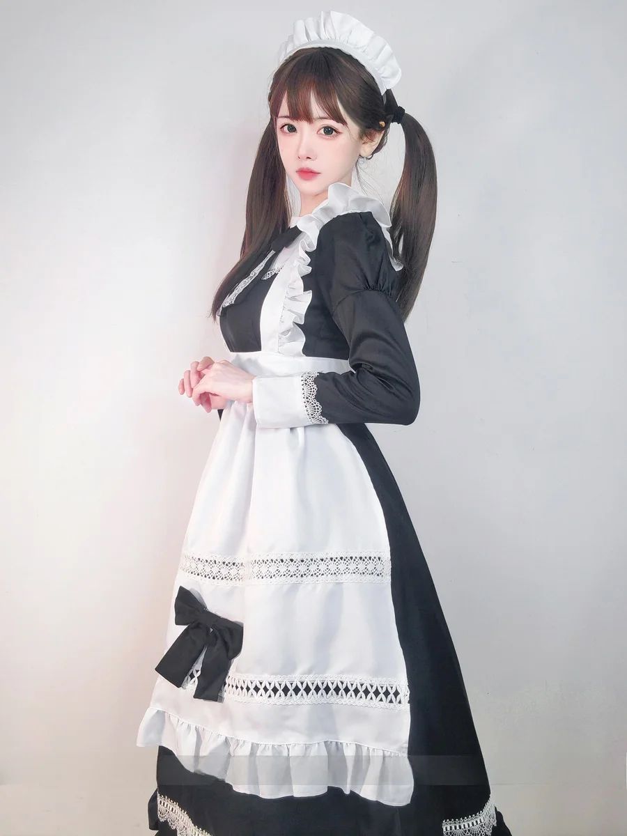 

Gothic Long Sve Bla White Briti Lady Maid Костюм Sexy Long Dr Косплей Женская одежда Лолита Sle Аниме Игра Cos...