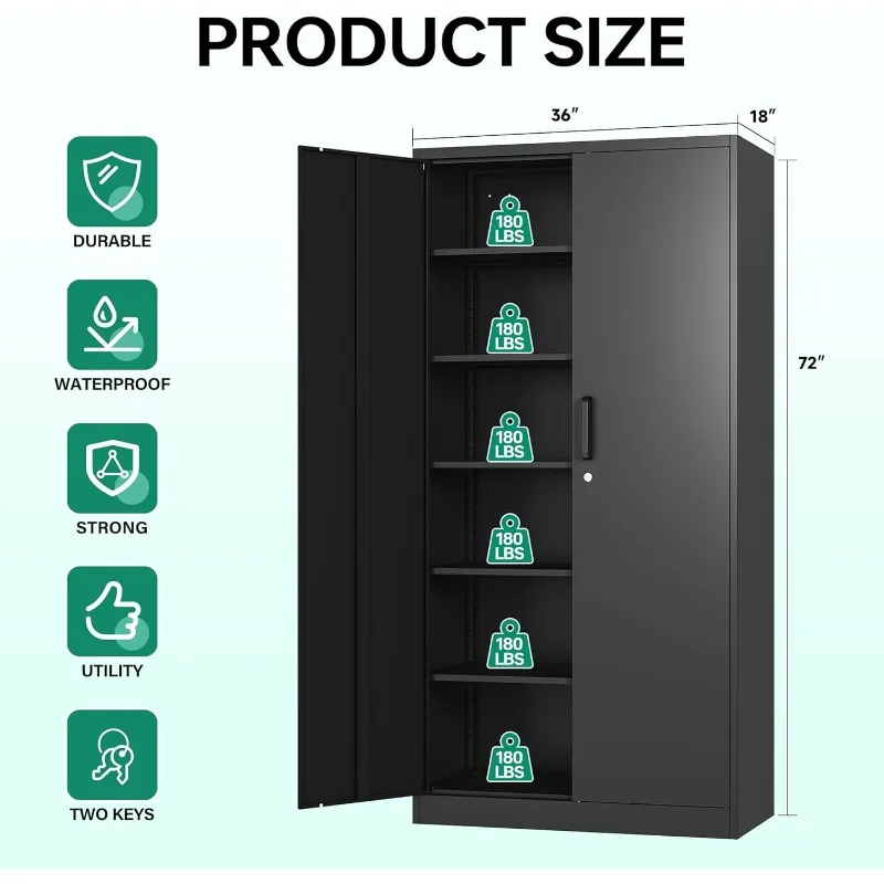 Metal Garage Storage Cabinets with Lock-72 Tall Tool Organizer Steel Lockers, 5 Adjustable Layers Shelves for Home,Office