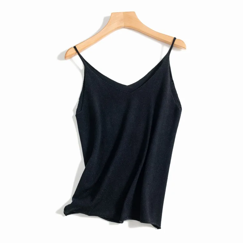 100% Superfine Merino Wool V-Neck Knitted Camisole for Women, Slim Fit, Simple Sleeveless Base Layer, Thin Inner Wear