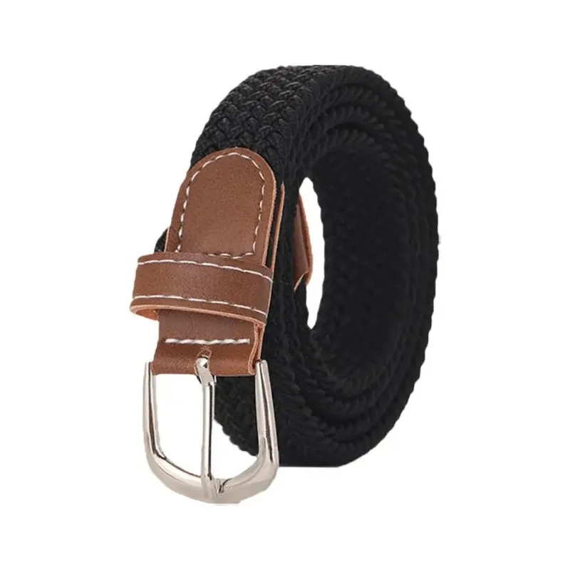 100cm Casual Knitted Pin Buckle Men Belt Woven Canvas Elastic Expandable Braided Stretch Belts For Women Jeans Female