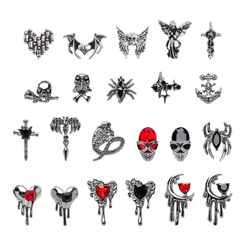 Alloy Skull Nail Charms Retro Halloween Decals Ornaments 3D Ghost Silver Classic Jewelry Nails Art Design Manicure Accessories